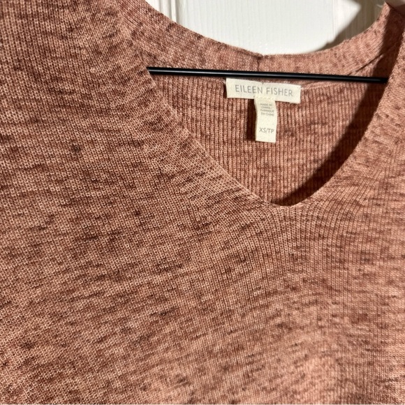Eileen Fisher XS 100% Organic Cotton Vneck Sweater Top 3/4 Sleeve Marled Relaxed - Picture 6 of 11